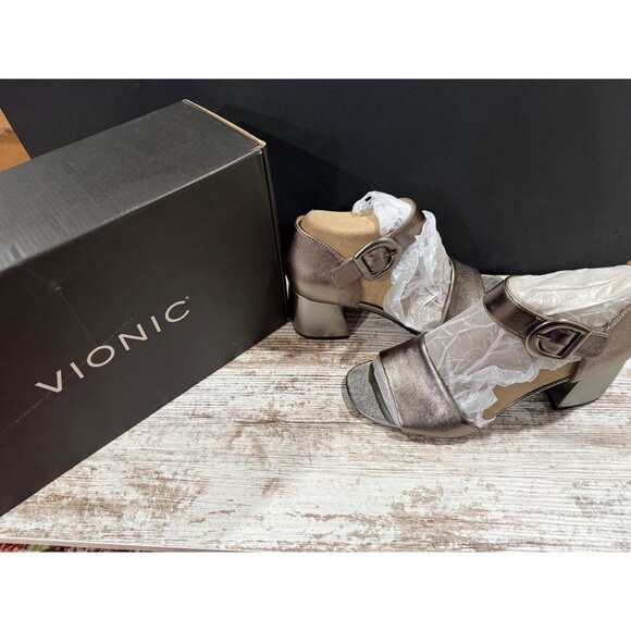 Vionic Womens Metallic Open-Toe Sandals 7.5M With Buckle Strap & Block Heel - Picture 1 of 12
